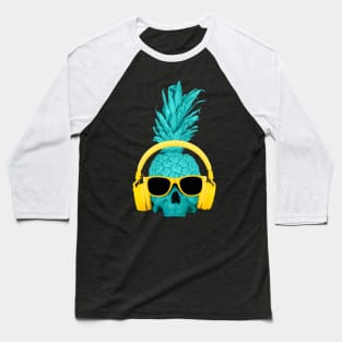 Pineapple skull in yellow headphones and glasses T-shirt. Baseball T-Shirt